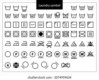 Laundry Symbols. Set of icons for washing. Full icon set of laundry symbols, 
hand wash, washing machine, label, iron, caring. Vector illustration.