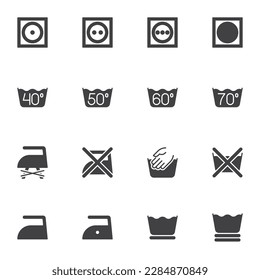 Laundry symbols vector icons set, modern solid symbol collection, filled style pictogram pack. Signs, logo illustration. Set includes icons as do not ironing, water temperature, only hand washing