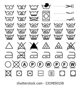 Laundry Symbols - Vector Illustrations Set - Isolated On White Background