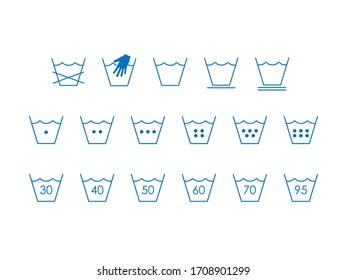 Laundry symbols, Washing symbols. Vector illustration, flat design.