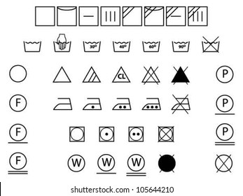 Laundry symbols for washing,drying,bleaching,ironing