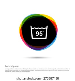 laundry symbols water temperature not above 95 C or 200 F Icon, White pictogram icon creative circle Multicolor background. Vector illustration. Flat icon design style