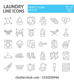 Laundry thin line icon set, washing symbols collection, vector sketches, logo illustrations, housework signs linear pictograms package isolated on white background, eps 10.