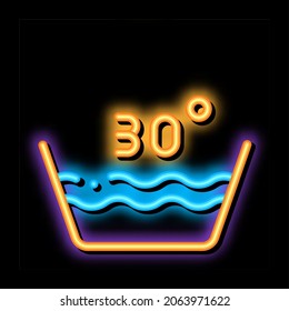 Lavandería Treinta Grados Celsius vector de señal de neón. Icono brillante ilustración de símbolo transparente