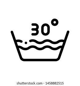 Laundry Thirty Degrees Celsius Vector Line Icon. Wash Water Degrees Centigrade Washing Things Service Linear Pictogram. Laundromat, Dry-Cleaning, Launderette, Stain Removal Contour Illustration