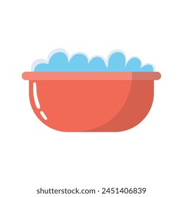 Laundry tub vector illustration, water basin flat icon, red washing tub image