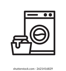 Vector de lavandería para servicios de limpieza y amenidades del hotel. Ilustración de icono de ropa. Concepto de servicio de habitaciones de lavandería. Icono de línea