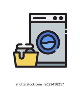 Laundry Vector for Cleaning Services and Hotel Amenities. Clothing icon illustration. Room service laundry concept. Filled Line Icon