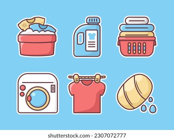 laundry vector collection with different objects, illustration stickers, icon