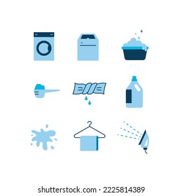 icono de lavandería vectorial conjunto lavadora máquina de servicio e icono de ropa