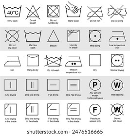 Laundry Vector Icons set full collection, Icon set of laundry symbols vector illustration, Laundry and ironing vector symbols isolated, machine wash flat vector icons, clothes washing instruction.