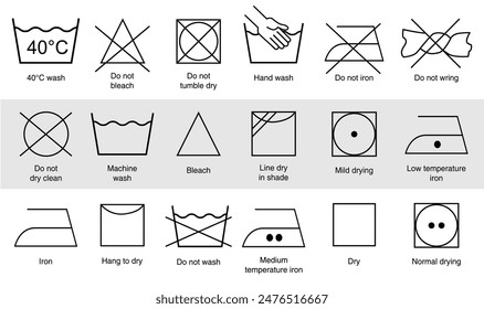 Laundry Vector Icons set full collection, Icon set of laundry symbols vector illustration, Laundry and ironing vector symbols isolated, machine wash flat vector icons, clothes washing instruction.