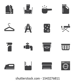 Laundry vector icons set, modern solid symbol collection, filled style pictogram pack. Signs, logo illustration. Set includes icons as rubber gloves, detergent bottle, ironing, bucket, washing machine