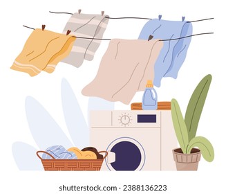 Laundry. Vector illustration. Cleaning heavily soiled clothes requires pre-treatment Proper laundry techniques extend clothing lifespan Sorting laundry by temperature prevents damage Eco-friendly