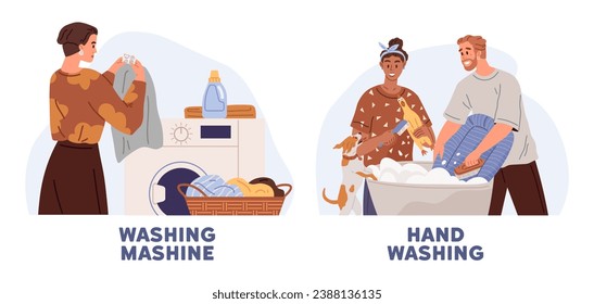 Laundry. Vector illustration. Laundry equipment maintenance prevents breakdowns Air-drying clothes on racks is cost-effective Laundering undergarments ensures hygiene The laundry metaphor signifies