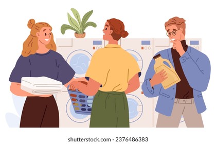 Laundry. Vector illustration. Fabric quality depends on proper laundry Hygiene is reflected in reclothes Removing stains requires prompt laundering Laundry services benefit those without machines