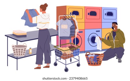 Laundry. Vector illustration. Hampers prevent dirty clothes from piling up Laundering delicate fabrics requires gentle care The laundry concept symbolizes personal transformation Cleaning agents