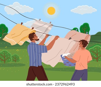 Laundry. Vector illustration. Sorting clothes simplifies laundry process Organizing laundry saves time and effort Fabric softeners add pleasant scent to clothes Laundry care labels provide
