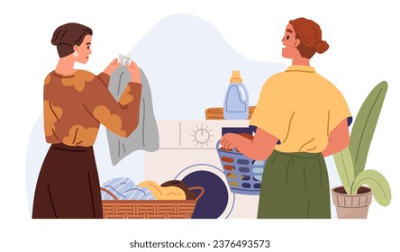Laundry. Vector illustration. Sorting clothes by color prevents fading Air-drying clothes conserves energy Athletic apparel requires specialized laundering Detergent selection depends on fabric