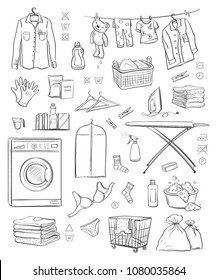 Laundry. Vector sketches collection on a white background