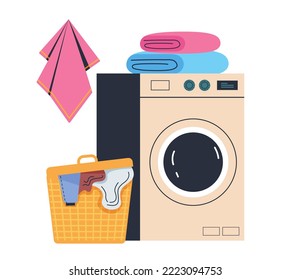 Laundry wash basket machine clean service abstract concept. Vector graphic design element illustration