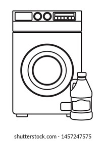 laundry wash and cleaning bleach and washing machine icon cartoon in black and white vector illustration graphic design