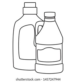 laundry wash and cleaning detergent bottle and bleach icon cartoon in black and white vector illustration graphic design
