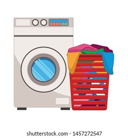 laundry wash and cleaning dirty clothes in a basket and washing machine icon cartoon vector illustration graphic design