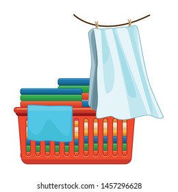laundry wash and cleaning folded clothes in a cleanlines basket and hanging clothes icon cartoon vector illustration graphic design