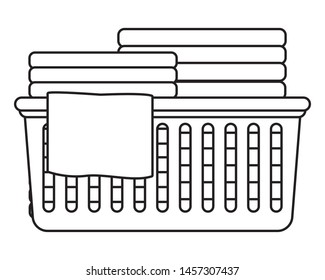 laundry wash and cleaning folded clothes in a cleanlines basket icon cartoon in black and white vector illustration graphic design