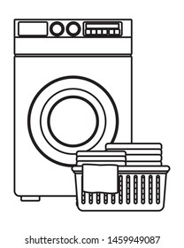 laundry wash and cleaning folded clothes in a cleanliness and washing machine icon cartoon in black and white vector illustration graphic design