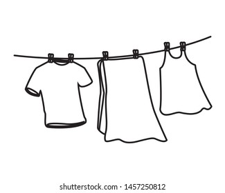 laundry wash and cleaning hanging clothes icon cartoon in black and white vector illustration graphic design