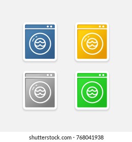 Laundry wash machine glossy sticker icon set