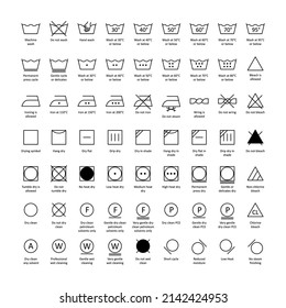 Laundry wash symbols on label icons set editable stroke. Vector