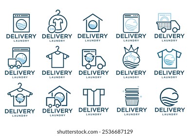 Laundry and Wash vector line icon set. Vector illustration