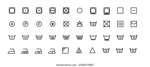 Laundry and washind symbols for web. Label symbols icons. Outline icons for web