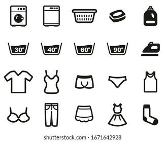 Laundry Or Washing Clothes Icons Black & White Set Big