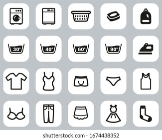 Laundry Or Washing Clothes Icons Black & White Flat Design Set Big