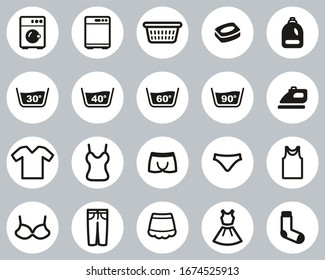 Laundry Or Washing Clothes Icons Black & White Flat Design Circle Set Big