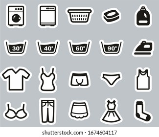 Laundry Or Washing Clothes Icons Black & White Sticker Set Big