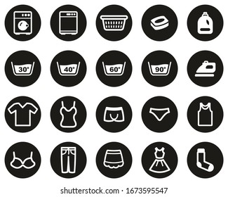 Laundry Or Washing Clothes Icons White On White Flat Design Circle Set Big