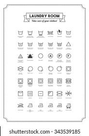 Laundry And Washing Clothes Symbols With Texts Poster