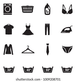 Laundry Washing Icons. Black Flat Design. Vector Illustration. 