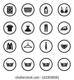 Laundry Washing Icons. Black Flat Design In Circle. Vector Illustration.
