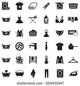 Laundry Washing Icons. Black Flat Design. Vector Illustration.