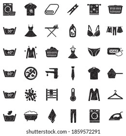 Laundry Washing Icons. Black Scribble Design. Vector Illustration.