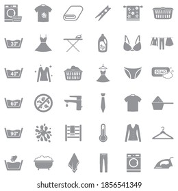 Lavandería Iconos. Diseño plano gris. Ilustración vectorial.