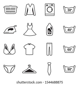 Laundry Washing Icons. Line With Fill Design. Vector Illustration.