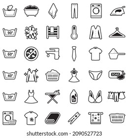 Laundry Washing Icons. Line With Fill Design. Vector Illustration.