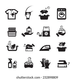 Laundry washing icons set